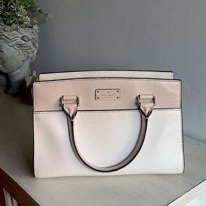 Kate Spade “Caley” Satchel, Two Toned Nude and White, Great Condition